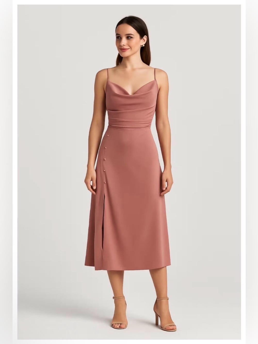 Cider Dusty Rose Cowl-Neck Midi Slip Dress